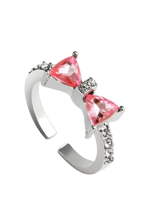 Adjustable Pink Crystal Zircon Bow Rings: Alloy Womens Fashion Jewelry for Special Occasions