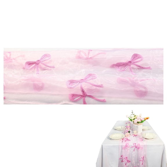 Lttoisl Sheer Pink Table Runner with Embroidered Bows, 28 in x 118 in, Adds a Sweet and Elegant Touch to Your Dining Table, Perfect for Birthday Parties and Bridal Showers