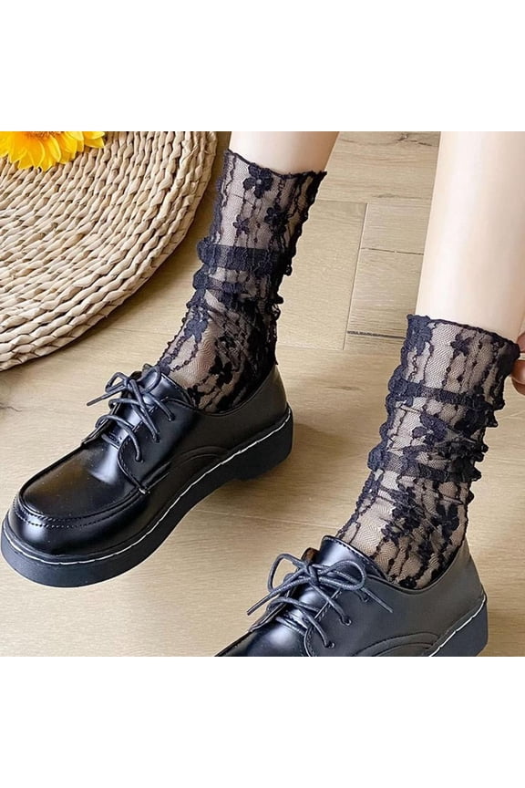 Lttoisl® Summer Thin Fashion Socks, Mesh Lace Socks Women Ruffle, Mid-calf Soc Deco US M7J8