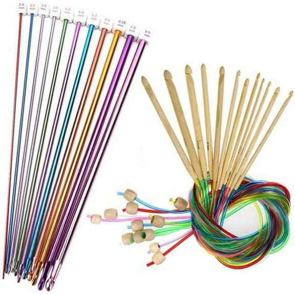 Lttoisl Tunisian Crochet Hooks Set, 23-Piece with 12 Bamboo & 11 Aluminum Hooks, Create Blankets and Scarves with Ease, Perfect for Crafting Thick Yarn Projects and Thoughtful Gifts