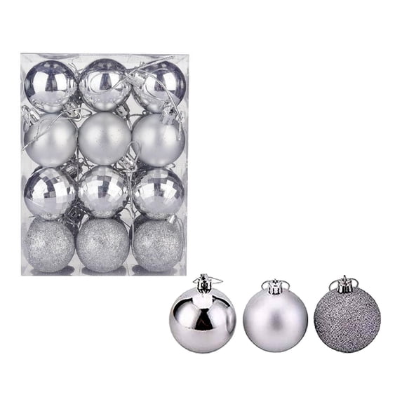 Ltvvegg 1.57 in Christmas Balls Ornaments 24 Pack Christmas Ball Ornaments with Strings, Shatterproof Plastic Christmas Tree Decorations, Ornaments for Xmas Tree, Holiday, Wedding, Party, Silver