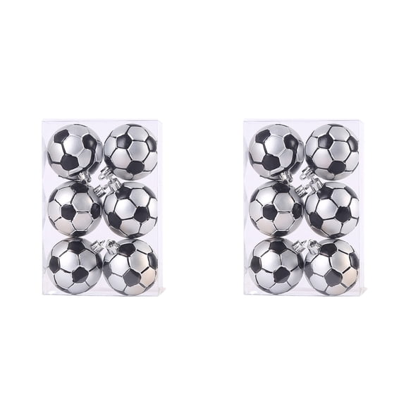 Ltvvegg 12Pcs 2.36in Sports Themed Shatterproof Plastic Christmas Ball Ornaments Christmas Tree Decorations, Hanging Soccer Pattern Xmas Tree Decor Balls (Soccer)
