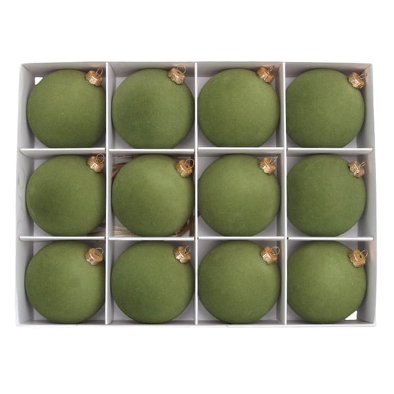 Ltvvegg 12Pcs Velvet Christmas Balls Ornaments Set for Xmas Tree, 2.36 Inch Shatterproof Christmas Tree Decorations Hanging Ball for Holiday Wedding Party Decorations, Army Green