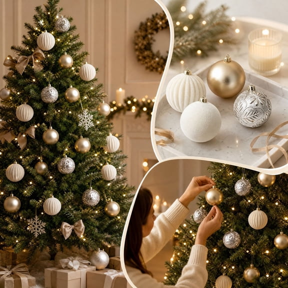 Ltvvegg 12Pcs Vintage Christmas Balls Ornaments for Tree Decorations, 2.36" Rustic Copper Christmas Ball Ornaments Bronze for Indoor Holiday Xmas Decor, White