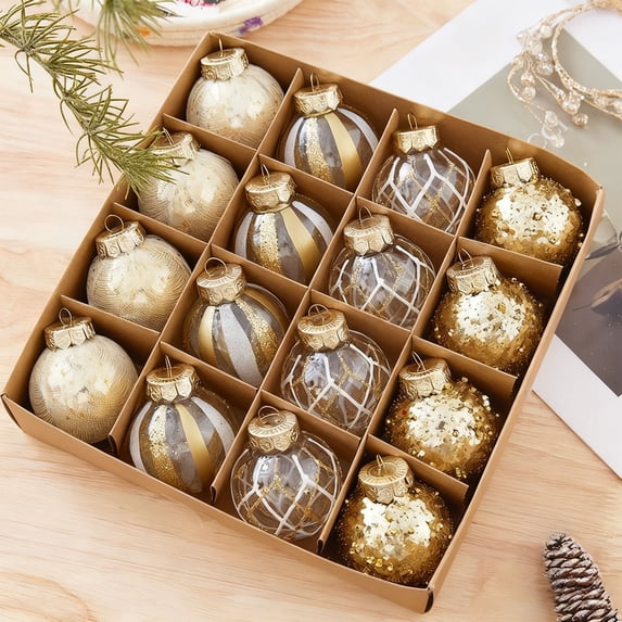 Ltvvegg 16 Pcs Gold Satin Christmas Balls Ornaments 2.36" Plastic Shatterproof Christmas Tree Ornaments Xmas Hanging Decorations for Xmas Party Tree Home Decor