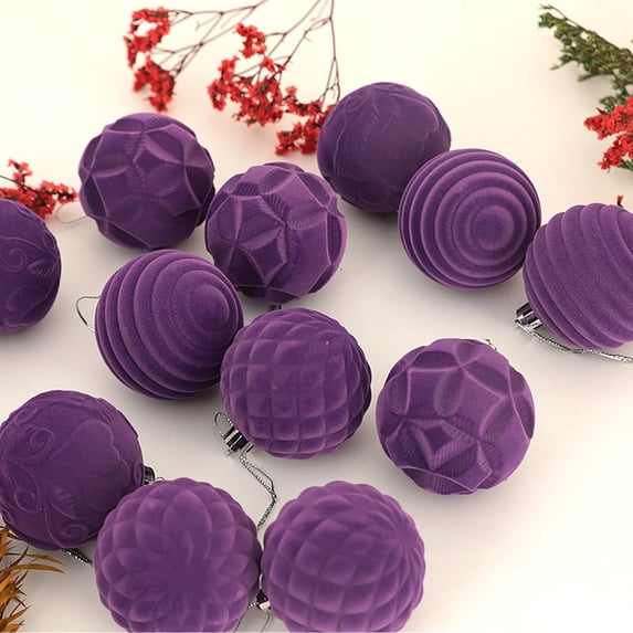 Ltvvegg 2.36 in Velvet Christmas Balls Ornaments, 12Pcs Flocked Christmas Tree Ball Hanging Ornaments, Burgundy Velvet Ornaments Balls, Large Christmas Balls Shatterproof Baubles Xmas Ball, Purple