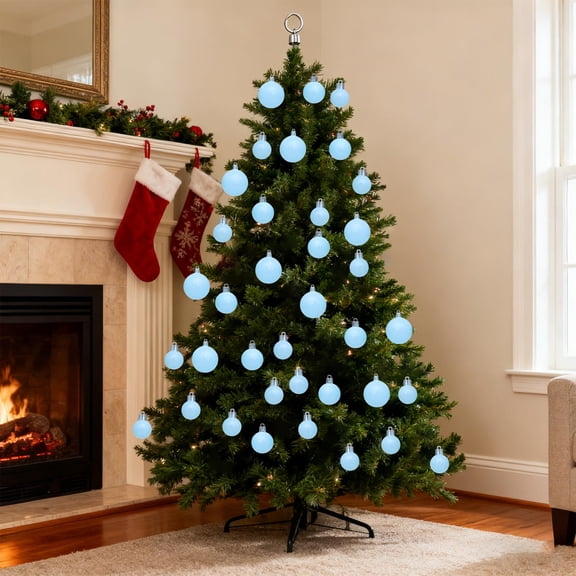 Ltvvegg 24 Pcs Pastel Christmas Ball Ornaments Decorations Set, 2.36in Macaron Hanging Ornaments Balls Set, Christmas Tree Pendants Ball Xmas Tree Decorations, Blue
