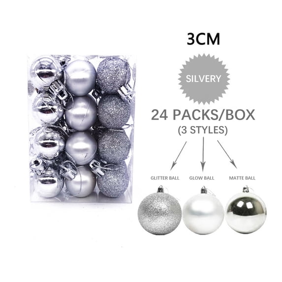 Ltvvegg 24Pcs Mini Christmas Balls Ornaments, 1.18in Christmas Tree Balls Small Shatterproof Christmas Baubles for Xmas Christmas Tree, Hanging Ball for Holiday Wedding Party Decorations, Silver