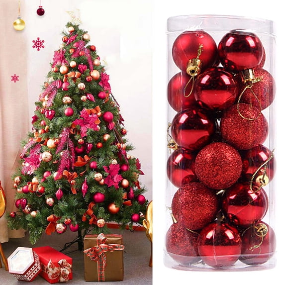 Ltvvegg 24Pcs Small Christmas Balls Ornaments Set Shatterproof Christmas Decorations Set for Christmas Tree Ornaments Garland Holiday Party Wedding Decorations(1.57, Red)