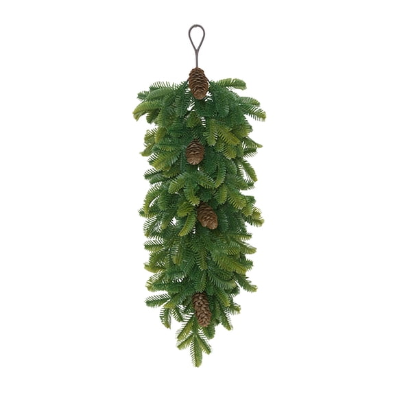 Ltvvegg 24in Artificial Christmas Teardrop Swag, Faux Norfolk Realistic Christmas Greenery Teardrop Wreath for Xmas Holiday Door Wall Mantle Fireplace Decor Indoor Outdoor