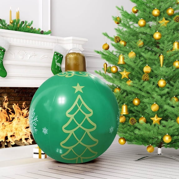 Ltvvegg 26in Large Christmas Inflatable Balls, Decorative PVC Ball Decorations Outdoor Tree Yard Decor for Christmas Porch Lawn Yard Holiday, Green