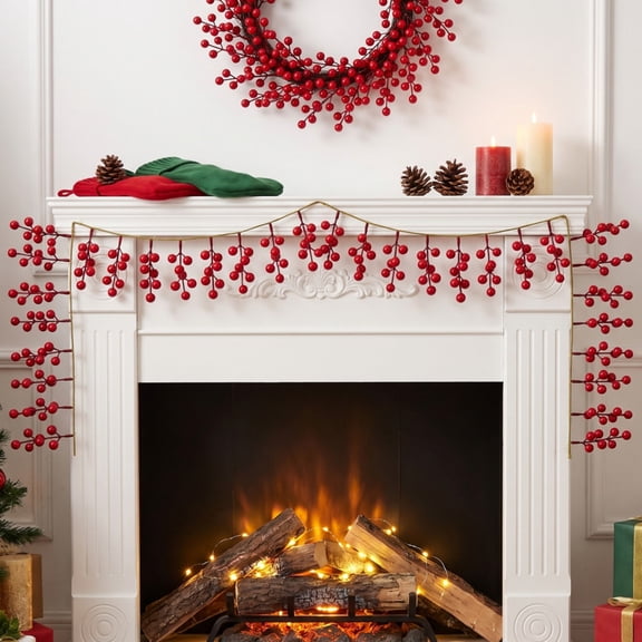 Ltvvegg 5 ft Red Berry Garland, Christmas Holly Berry Vine for Christmas Tree Mantel, Artificial Christmas Berry Garland for Window Door Hanging Indoor Outdoor Holiday Decorations