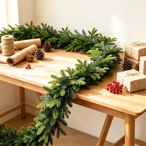 Ltvvegg 6 ft Faux Snow Pine Christmas Garland, Realistic Snow Pine Artificial Hanging Garland for Wedding Backdrop Arch Christmas Wall Mantel Fireplace Holiday Party Decorations
