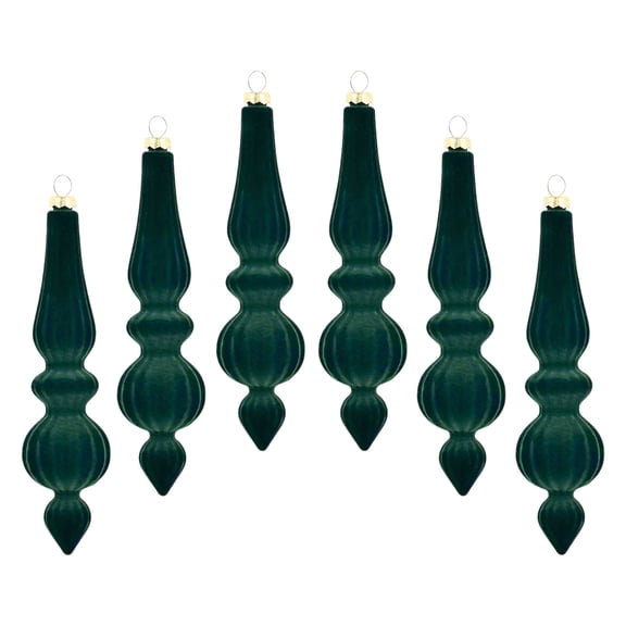Ltvvegg 6Pcs Velvet Finial Christmas Tree Ornaments, Velvet Pendants Shatterproof Flocked Christmas Hanging Ball Ornaments Hanging Decorations for Xmas Tree Winter Holiday Decorations, Green