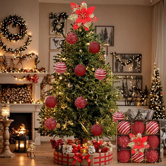 Ltvvegg 9 Pack Christmas Tree Ornaments Set, 3.15 in Classic Shatterproof Christmas Balls Ornaments Decorations, Plastic Hanging for Xmas Tree Christmas Gifts Party Decorations, Red