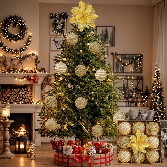 Ltvvegg 9 Pack Christmas Tree Ornaments Set, 3.15 in Classic Shatterproof Christmas Balls Ornaments Decorations, Plastic Hanging for Xmas Tree Christmas Gifts Party Decorations, Gold
