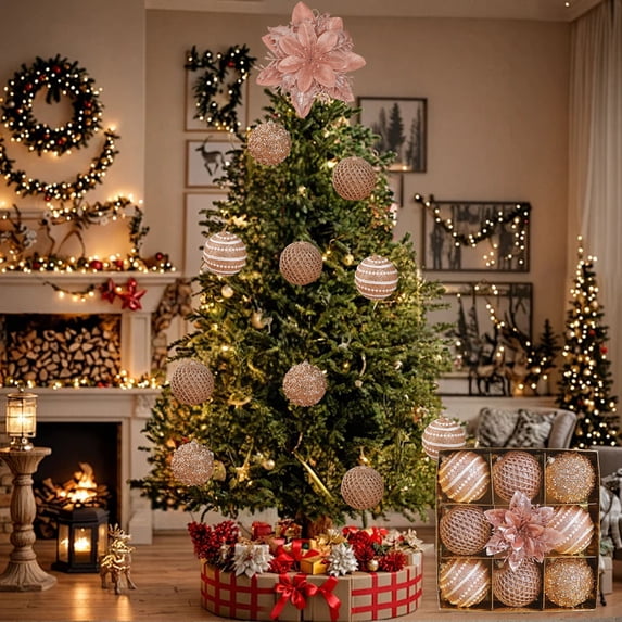 Ltvvegg 9 Pack Christmas Tree Ornaments Set, 3.15 in Classic Shatterproof Christmas Balls Ornaments Decorations, Plastic Hanging for Xmas Tree Christmas Gifts Party Decorations, Rose Gold