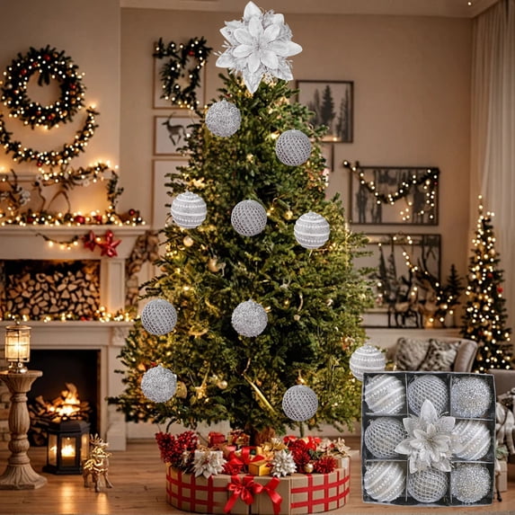 Ltvvegg 9 Pack Christmas Tree Ornaments Set, 3.15 in Classic Shatterproof Christmas Balls Ornaments Decorations, Plastic Hanging for Xmas Tree Christmas Gifts Party Decorations, Silver