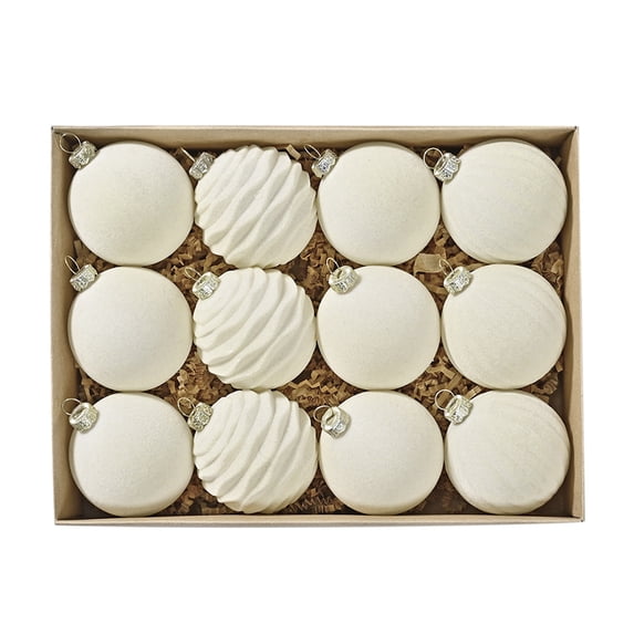 Ltvvegg Christmas Ornaments Set Velvet Plastic Christmas Balls, 3.2inch Large Xmas Ball Ornaments 12 Pcs Flocked Balls Xmas Hanging Ornaments Shatterproof Ball Set, White