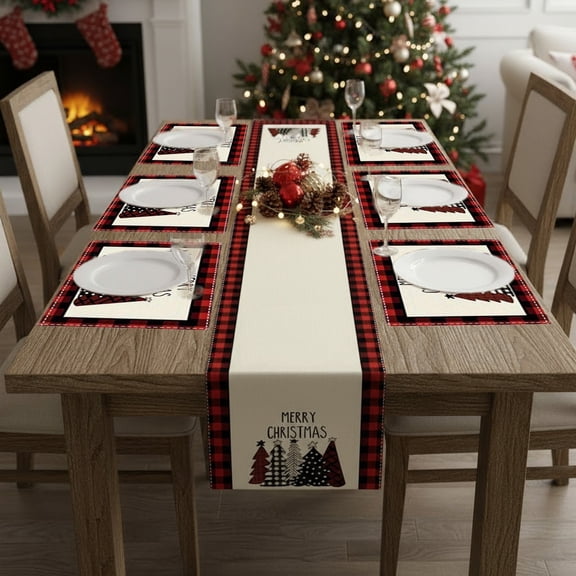Ltvvegg Christmas Table Runners and Placemats Set of 6, Christmas Table Decorations for Indoor Outdoor Home Party Decor