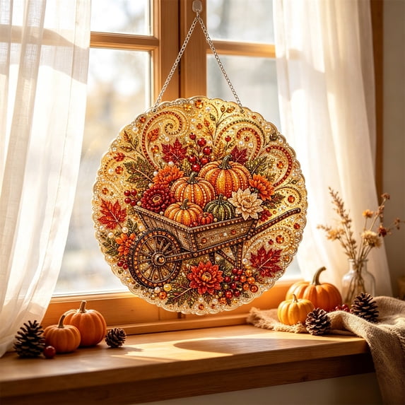 Ltvvegg Fall Diamond Art Kits for Adults, DIY Pumpkin Pearl Round Art Painting Halloween Thanksgiving Fall Decorations for Home Wall Decor, 10x10in