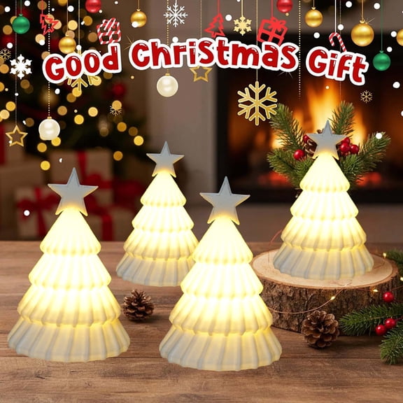 Ltvvegg Glowing Mini Tabletop Christmas Tree, Battery Operated LED Lighting Led Christmas Tree Night Lights with Three Modes, Bright and Festive Glow Christmas Decorations Indoor Gifts, White