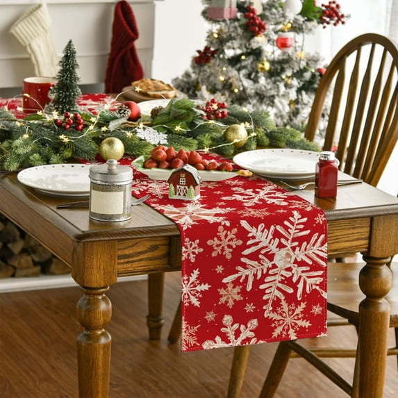 Ltvvegg Snowflakes Christmas Table Runner Home Party Decor 13x72 Inch, Red Winter Holiday Seasonal Kitchen Dining Christmas Table Decorations