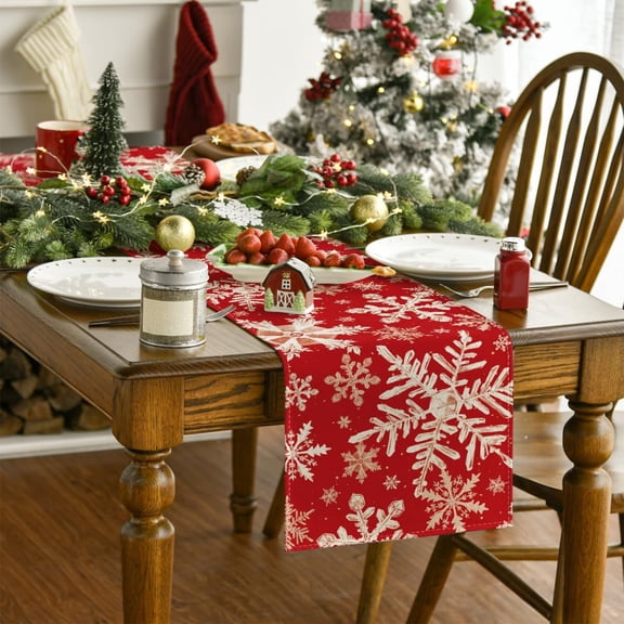 Ltvvegg Snowflakes Christmas Table Runner Home Party Decor 13x72 Inch, Red Winter Holiday Seasonal Kitchen Dining Christmas Table Decorations