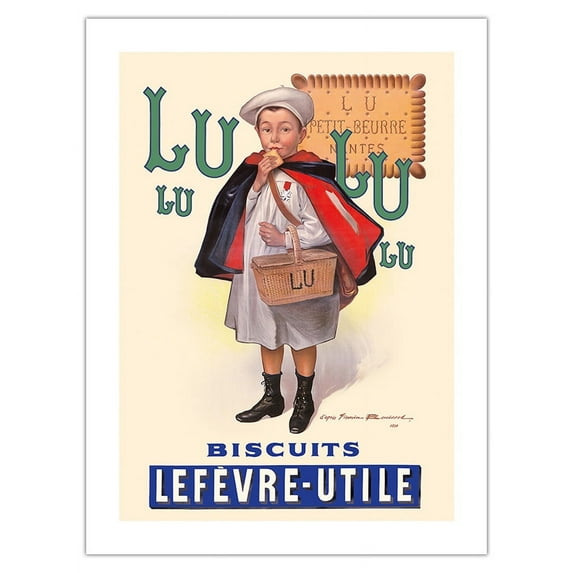 Lu Biscuits - The Little Student (Le Petit Ecolier) - Lefèvre-Utile (LU) - Vintage Advertising Poster by Firmin Bouisset c.1897 - Bamboo Fine Art 290gsm Paper Print (Unframed) 18x24in