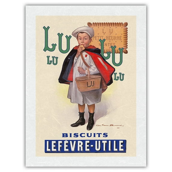 Lu Biscuits - The Little Student (Le Petit Ecolier) - Lefèvre-Utile (LU) - Vintage Advertising Poster by Firmin Bouisset c.1897 - Japanese Unryu Rice Paper Art Print 24 x 32 in