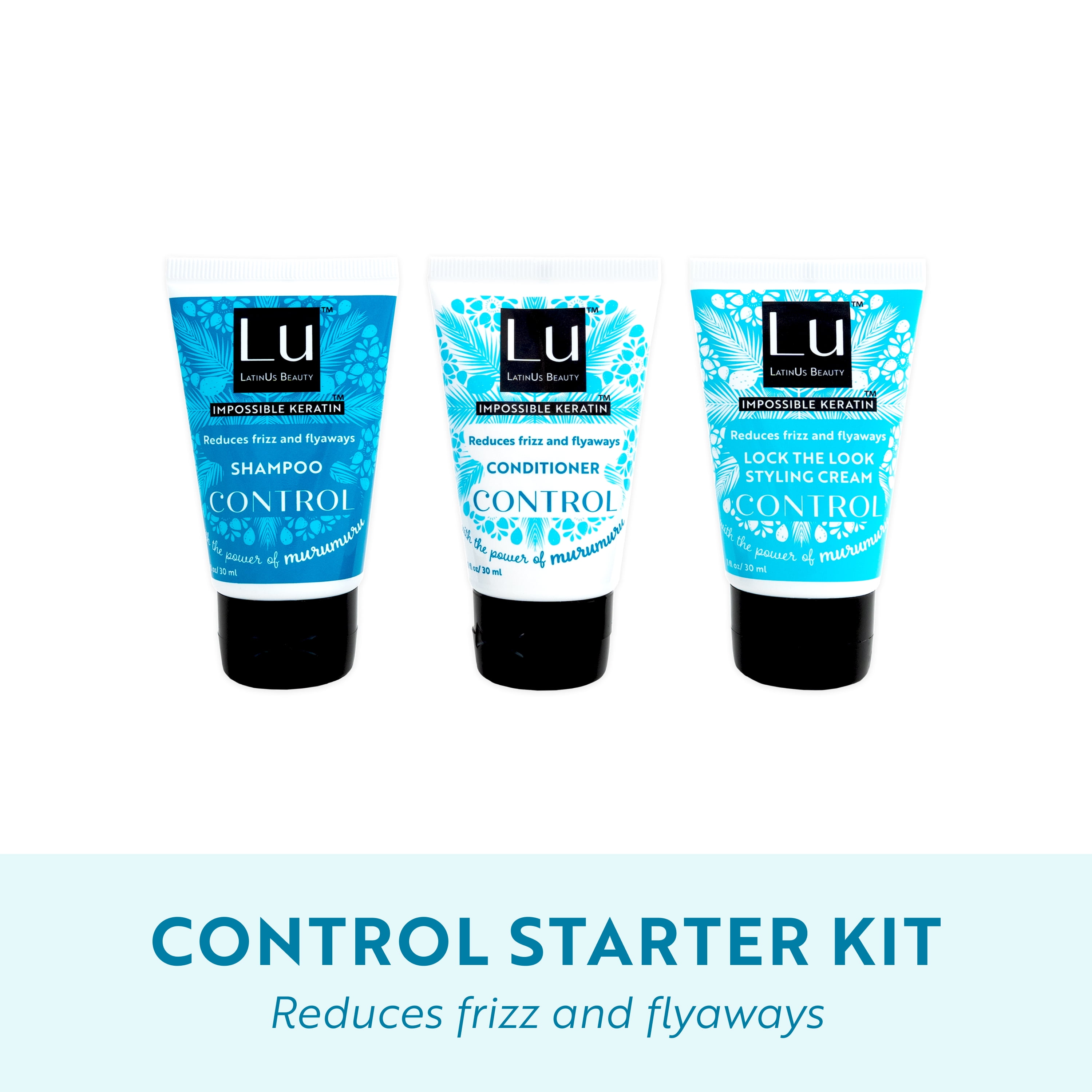 Lu LatinUs Beauty Control Anti-Frizz Travel Size Starter Kit Shampoo, Conditioner, Leave-in Cream, for All Hair Types, 1 oz