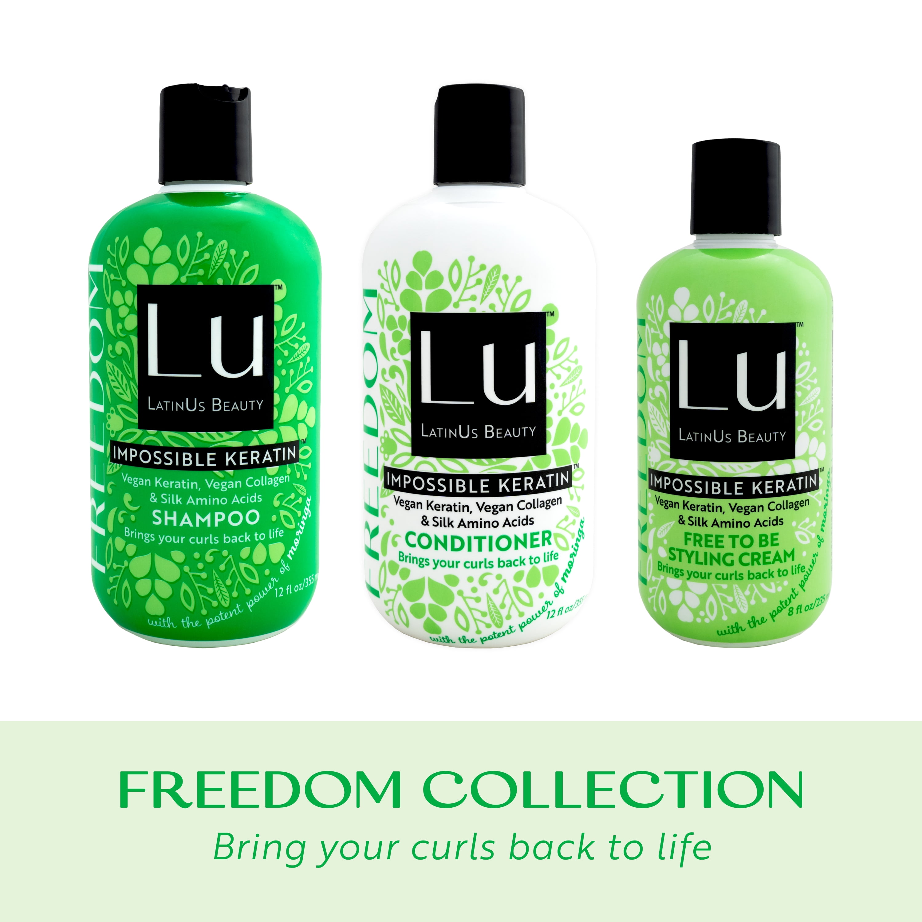 Lu by LatinUs Beauty FREEDOM 3-Piece Curls & Volume Hair Set: Shampoo, Conditioner, Styling Cream (32 oz)
