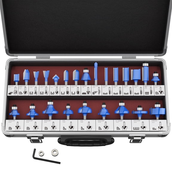 Lu&Mn Professional Carbide Multi-Purpose Tipped Router Drill Bit Set Blue, 24 Pieces