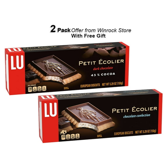 Lu Petit Ecolier European Milk Chocolate Biscuit Cookies, 5.29 oz & Lu Petit Ecolier European Dark Chocolate Biscuit Cookies, 45% Cocoa, 5.29 oz (2 Pack) Free Gift from Winrock Store