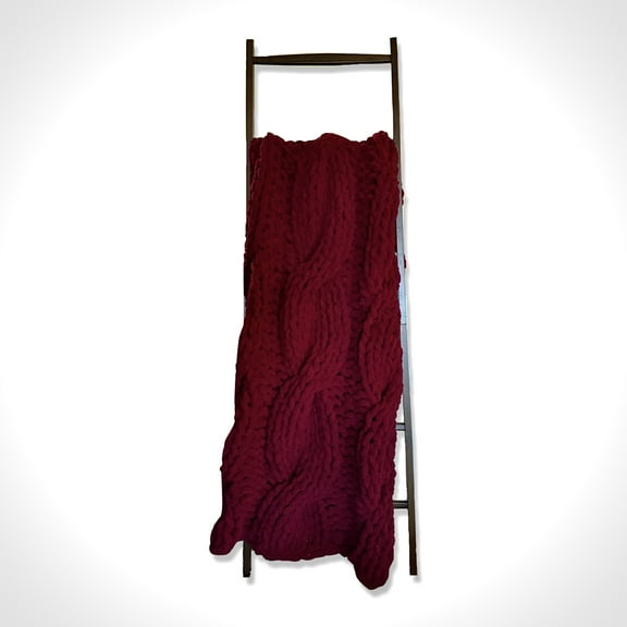 Lu home The Cable Knit Blanket - Berry Red (70"x50") - XXL Hand-knit Throw Blanket; Farmhouse Decor Blanket; Throw Blanket; Red Oversized Chunky Knit Blanket; Plush Chenille Blanket