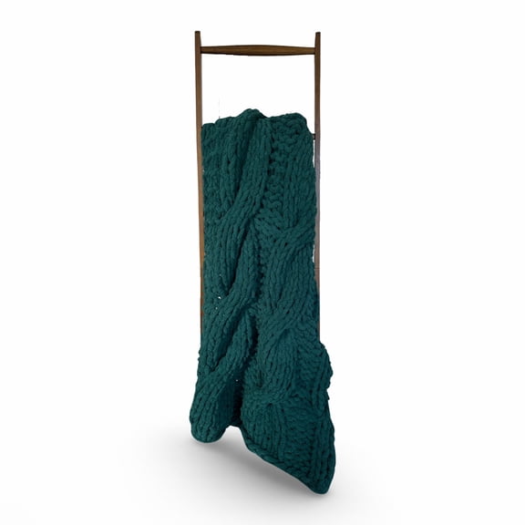 Lu home The Cable Knit Blanket Ever (Green) (70"x50") -XXL Hand-knit Throw Blanket; Farmhouse Decor Blanket; Teal Throw Blanket; Oversized Chunky Knit Blanket; Green Plush Chenille Blanket