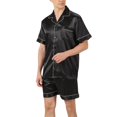 thumbnail image 1 of SWSMCLT Men's 2 Piece Pajamas Set Soft Silky Casual Sleepwear Pjs Satin Summer Thin Short Sleeve Button Down Black White Medium, 1 of 4