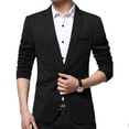 thumbnail image 1 of Lu's Chic Men's Business Casual Blazer Long Sleeved Blazer Jacket Casual Snazzy Split Suit Jacket Black 36, 1 of 4