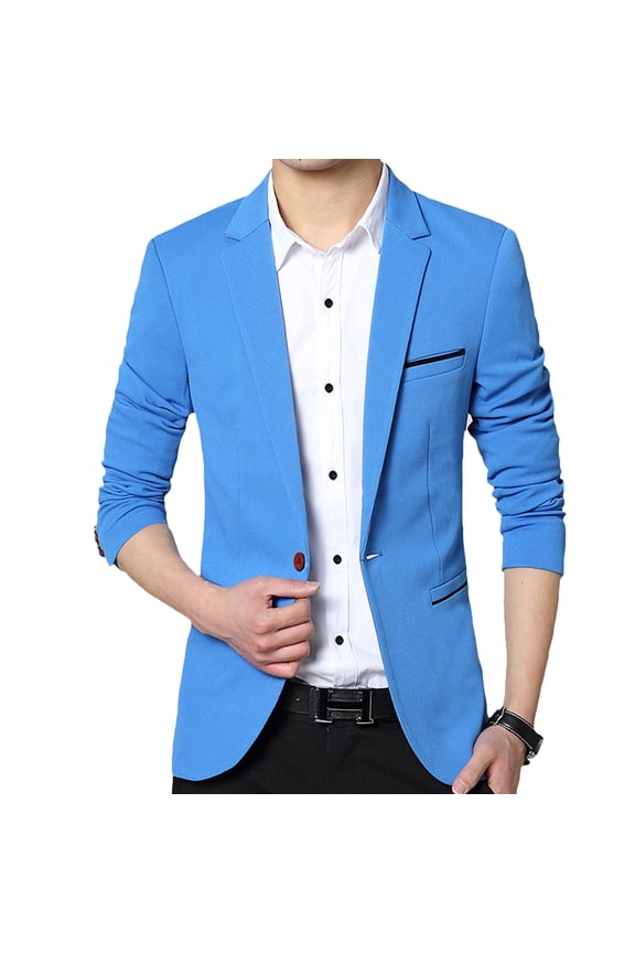 Men's Business Casual Blazer Long Sleeved Blazer Jacket Casual Snazzy Split Suit Jacket Blue 38