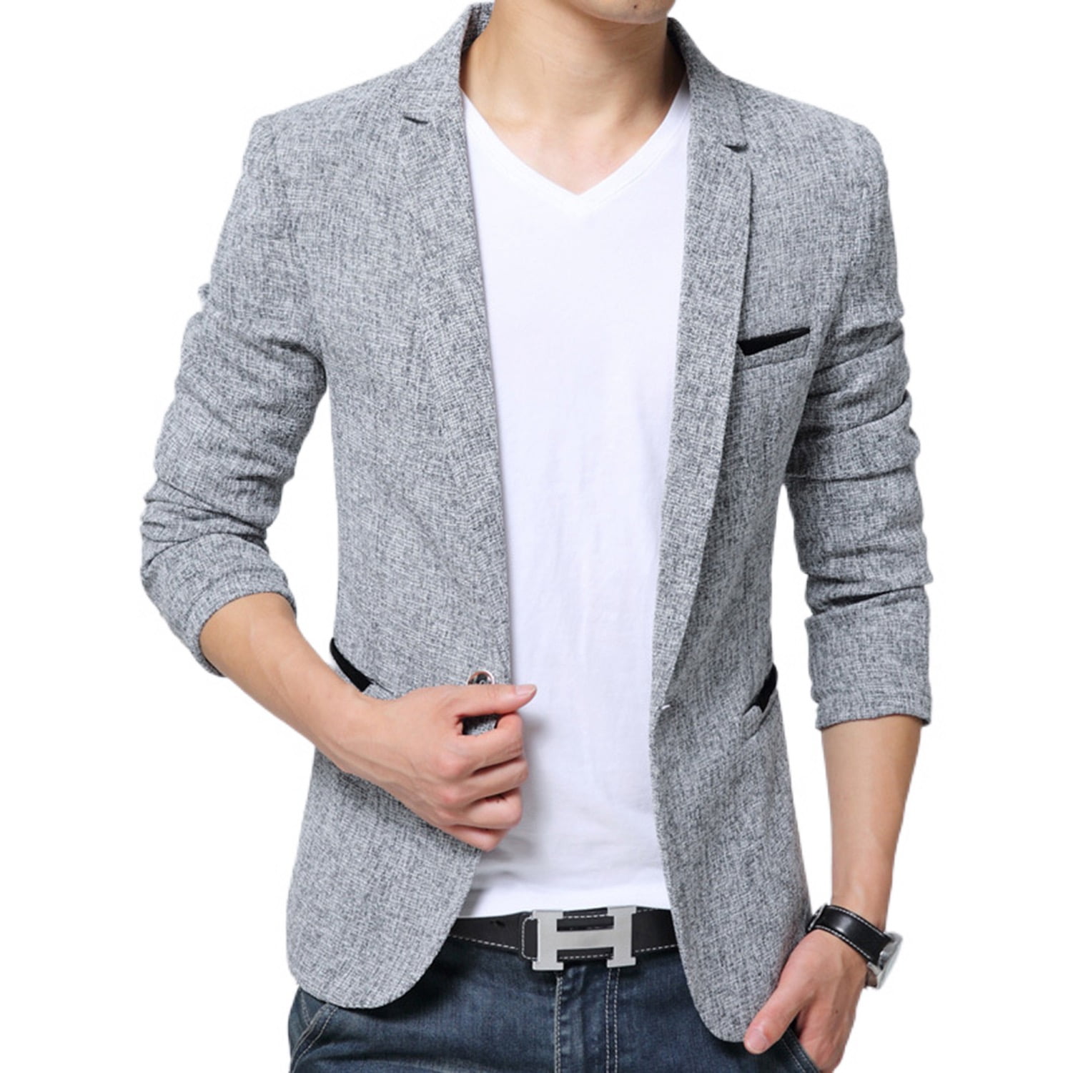Buy AN GARMENTS Men's Regular Fit Single Breasted Blazer Casual, Formal and  Party Blazer for Men Grey Black at Amazon.in