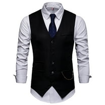 Lu's Chic Men's Business Formal Suit Vest Tuxedo Dress Waistcoat Slim Fit Jacket Lightweight Western Vests Button Down V Neck Sleeveless Black XX-Large