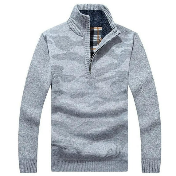 SWSMCLT Men's Cable Knit Sweater Soft Warm Zipper Long Sleeve Quarter Zip Up Pullover Sweaters Knitwear Knitted Band Collar Winter Slim Fit Business Casual Work Grey 36
