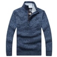 thumbnail image 1 of SWSMCLT Men's Cable Knit Sweater Soft Warm Zipper Long Sleeve Quarter Zip Up Pullover Sweaters Knitwear Knitted Band Collar Winter Slim Fit Business Casual Work Blue 38, 1 of 1