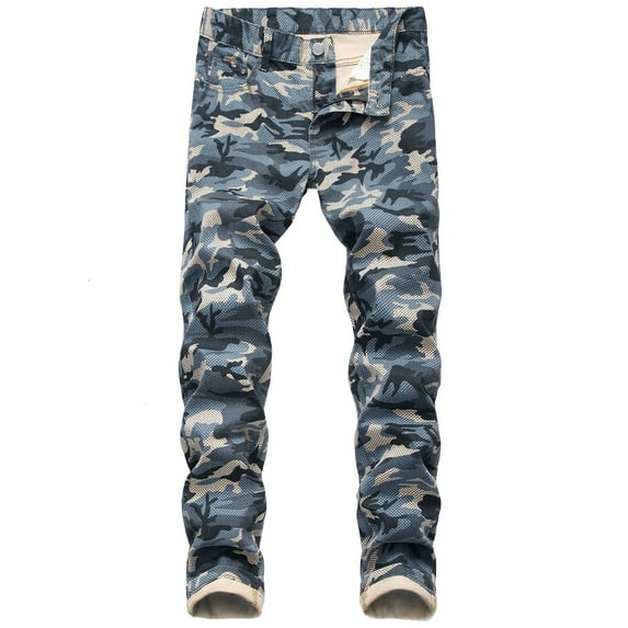 SWSMCLT Men's Cotton Classic Denim Camo Jeans Comfy Chic Pants Slim Fit Fashion Printed Patterned2 32