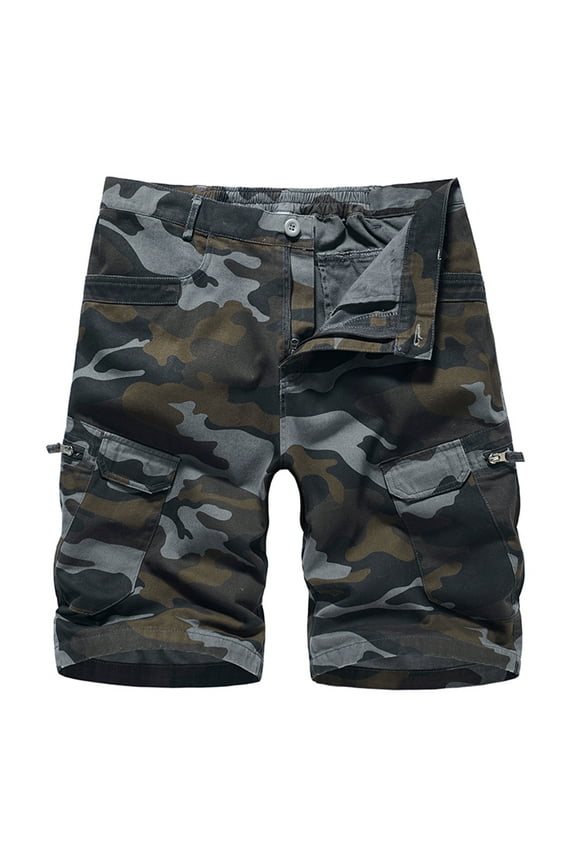 SWSMCLT Men's Cargo Shorts Camo Casual Fashion Short Loose with Pocket Summer Full Cotton Knee Length Lightweight Camouflage Printed Black1 36