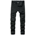 thumbnail image 1 of Lu's Chic Men's Cotton Skinny Slim fit Ripped Jeans Destroyed Holes Fit Denim Pants Stretch with Pockets Streetwear Workout Rip Distressed Black 28, 1 of 5