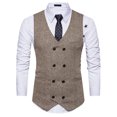 thumbnail image 1 of SWSMCLT Men's Fitted Sleeveless Suit Vest Double Breasted Waistcoat Cotton Business Formal Top Khaki 38, 1 of 5