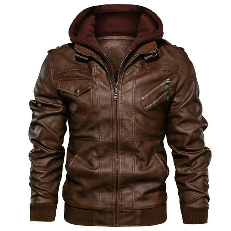 Pu hooded sale biker jacket