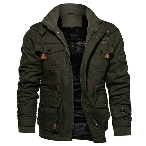 SWSMCLT Men's Fluffy Windbreaker Cotton Warm Thermal Outerwear Slim Fit Winter Coats Soft Sherpa Plush Fleece Jackets Fall Zip Up Hoodie Hooded Army Green Medium