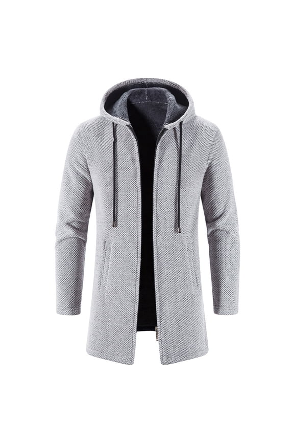 Men's Full Zip Hoodies Winter Casual Warm Long Sleeve Fleece Jacket Slim Fit Hooded Sweatshirt Thick Soft Knit Thermal Cardigan Sweater Grey 40